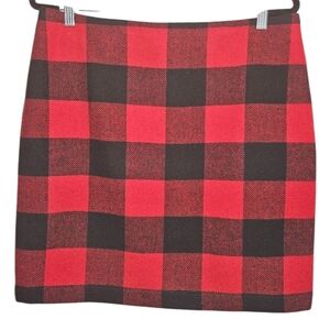 Boston Proper Skirt Women's Size 16 Red Black Plaid Tartan Wool Blend Preppy